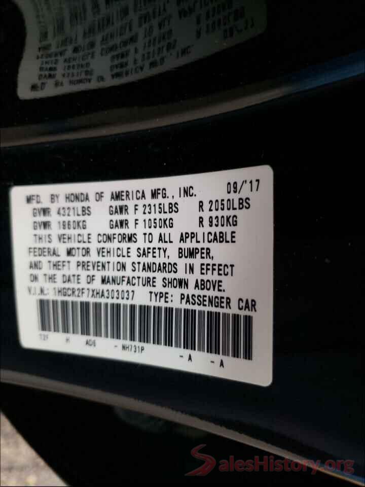 1HGCR2F7XHA303037 2017 HONDA ACCORD