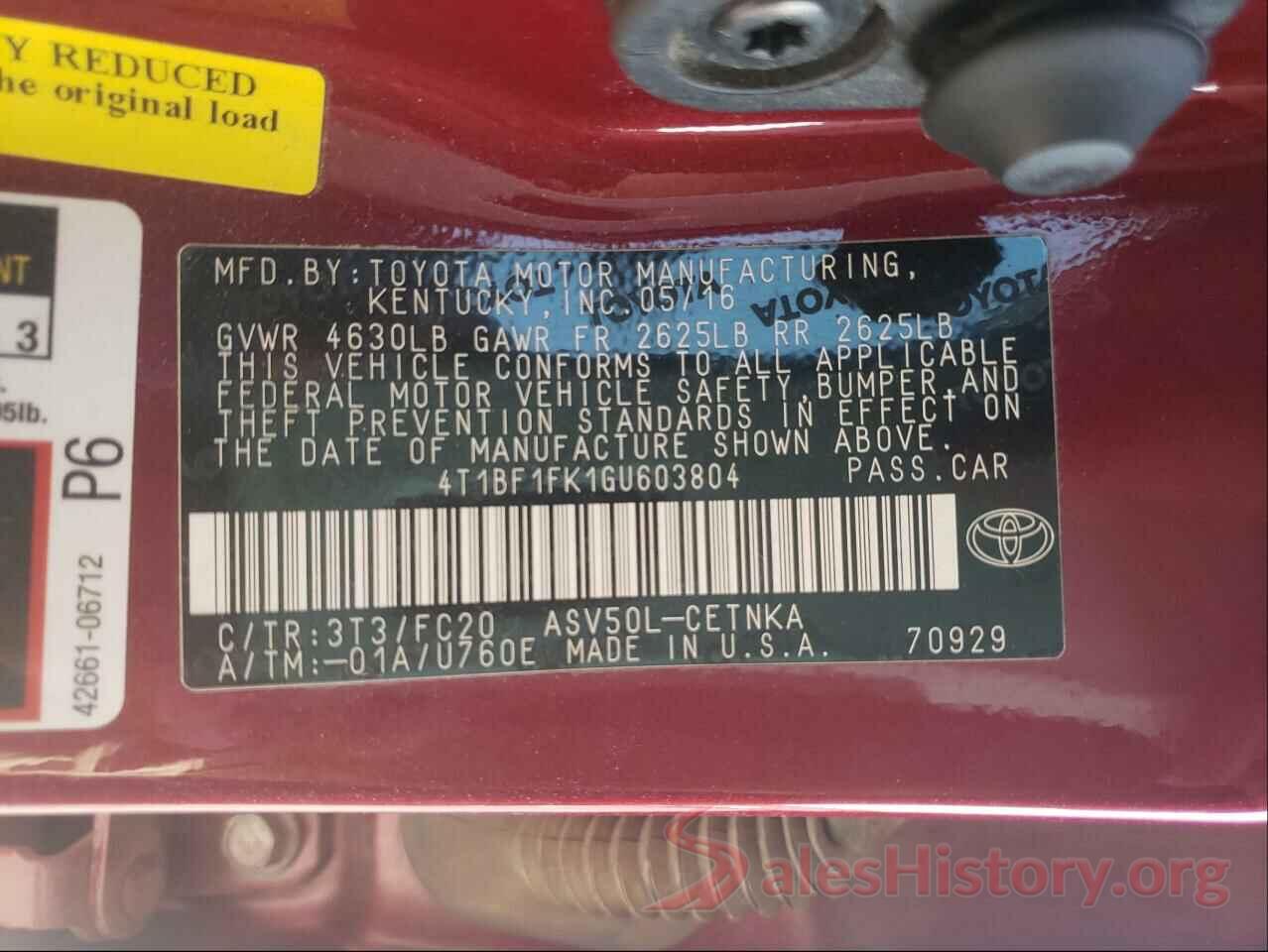 4T1BF1FK1GU603804 2016 TOYOTA CAMRY