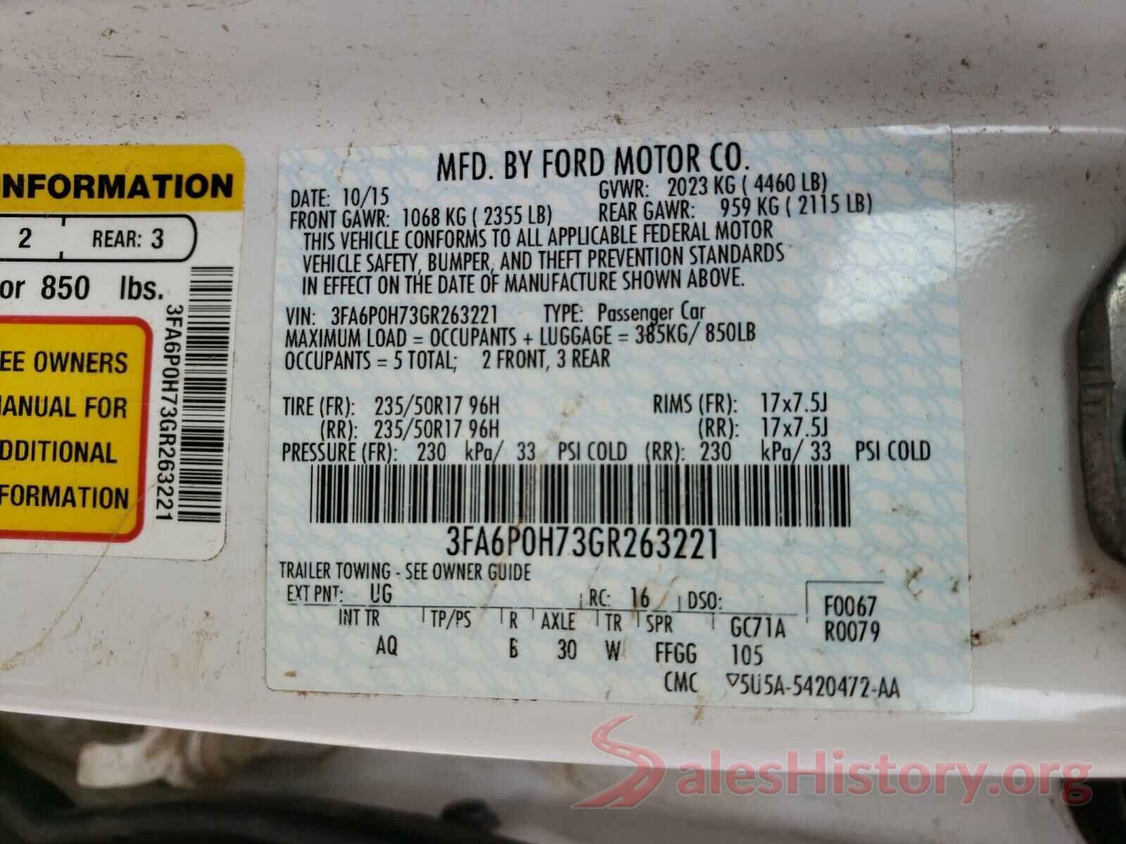 3FA6P0H73GR263221 2016 FORD FUSION