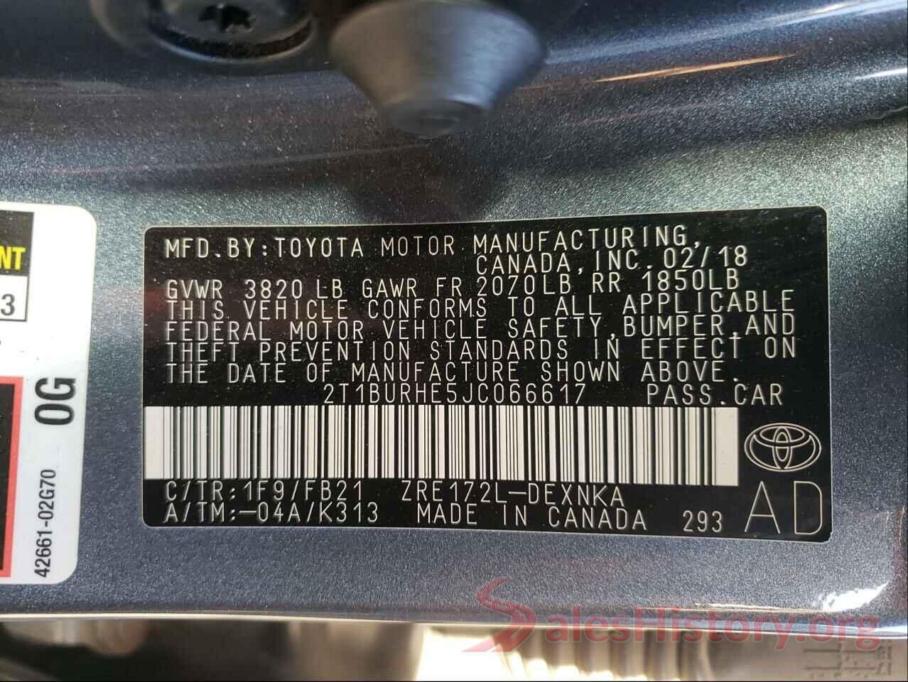 2T1BURHE5JC066617 2018 TOYOTA COROLLA