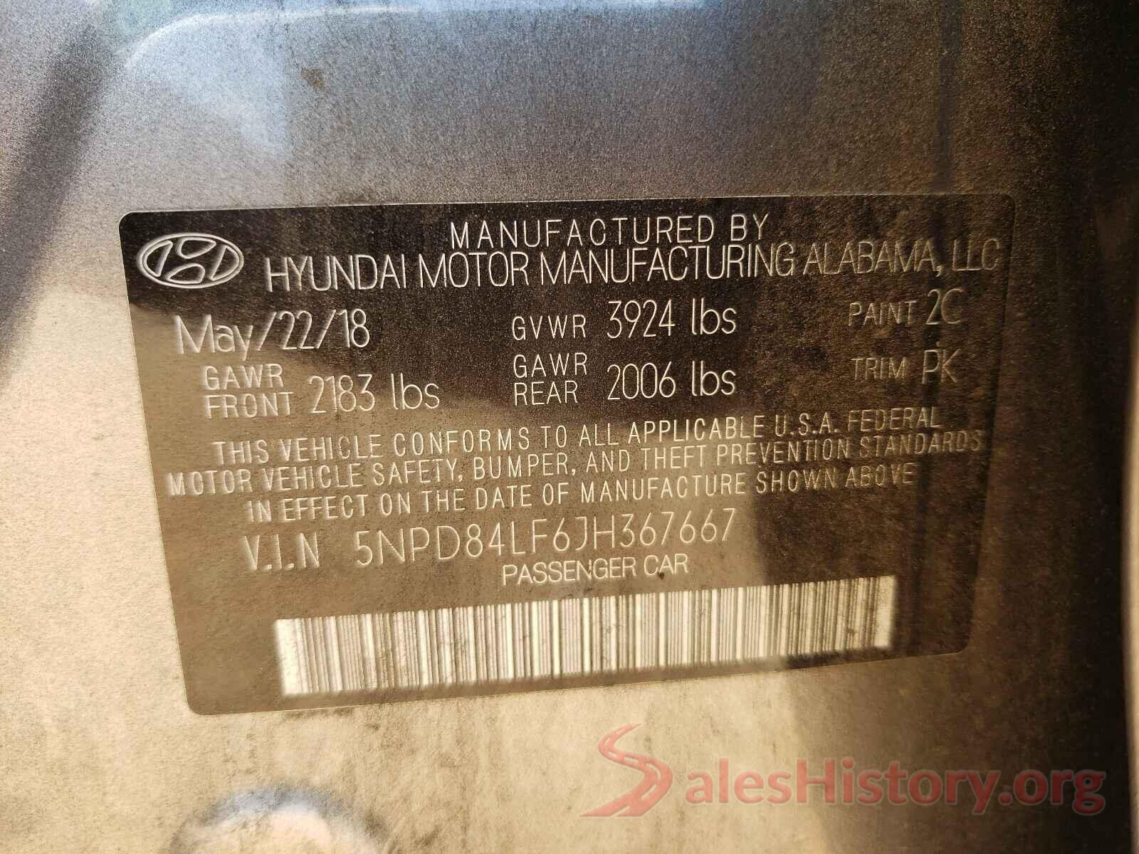 5NPD84LF6JH367667 2018 HYUNDAI ELANTRA