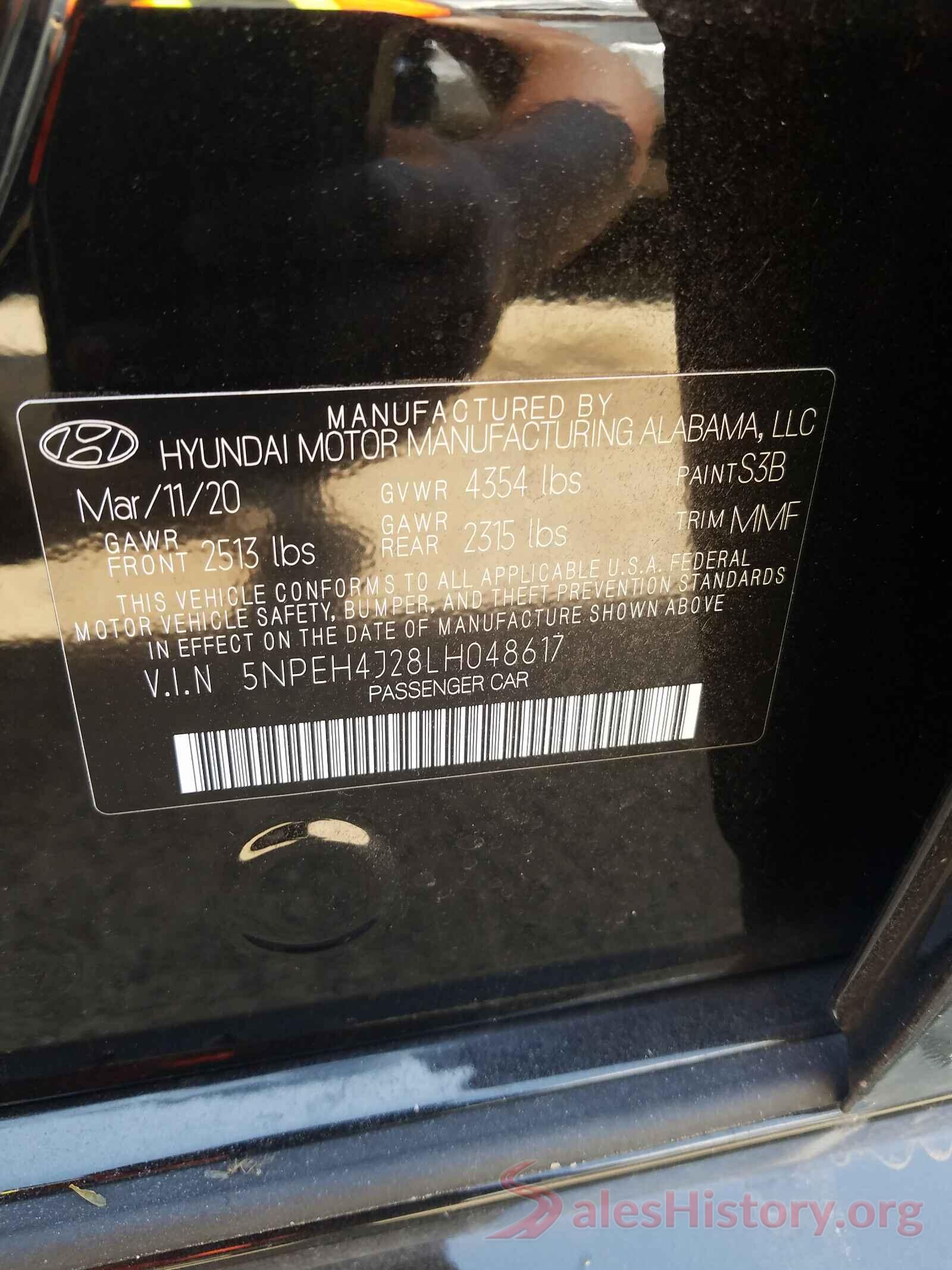 5NPEH4J28LH048617 2020 HYUNDAI SONATA