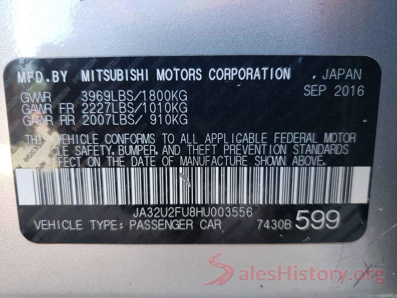 JA32U2FU8HU003556 2017 MITSUBISHI LANCER