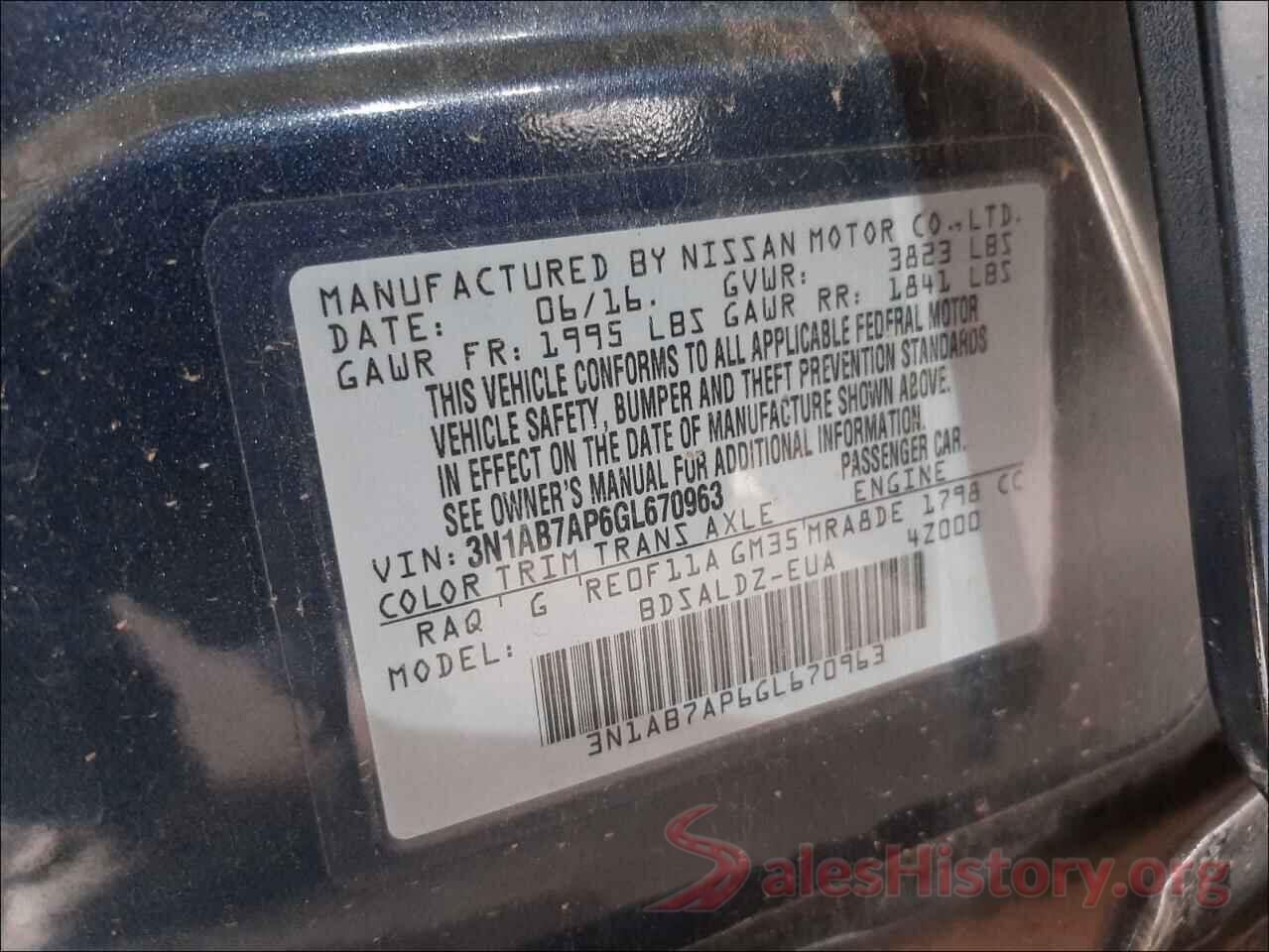 3N1AB7AP6GL670963 2016 NISSAN SENTRA