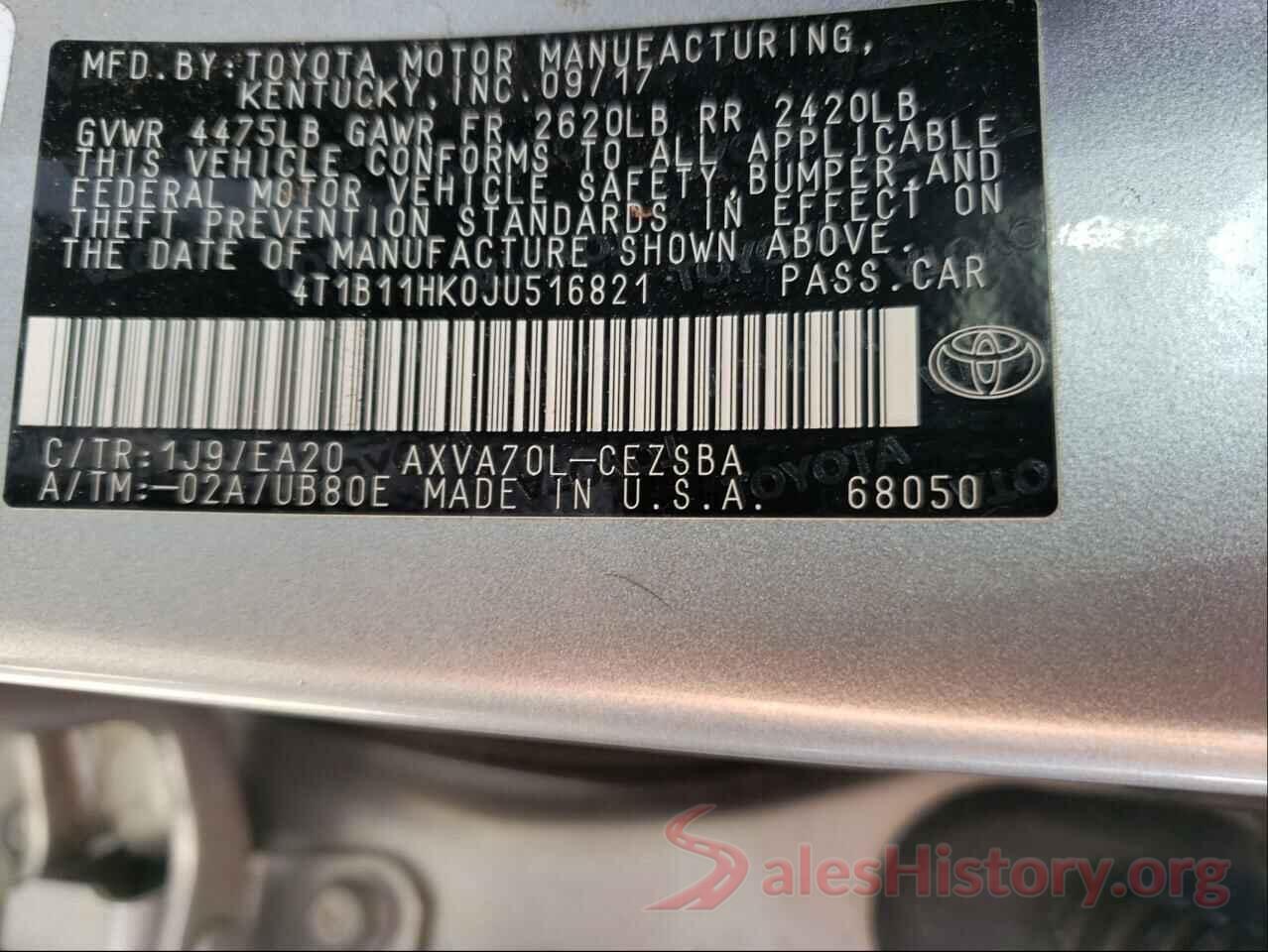 4T1B11HK0JU516821 2018 TOYOTA CAMRY