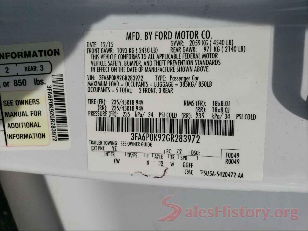 3FA6P0K92GR283972 2016 FORD FUSION