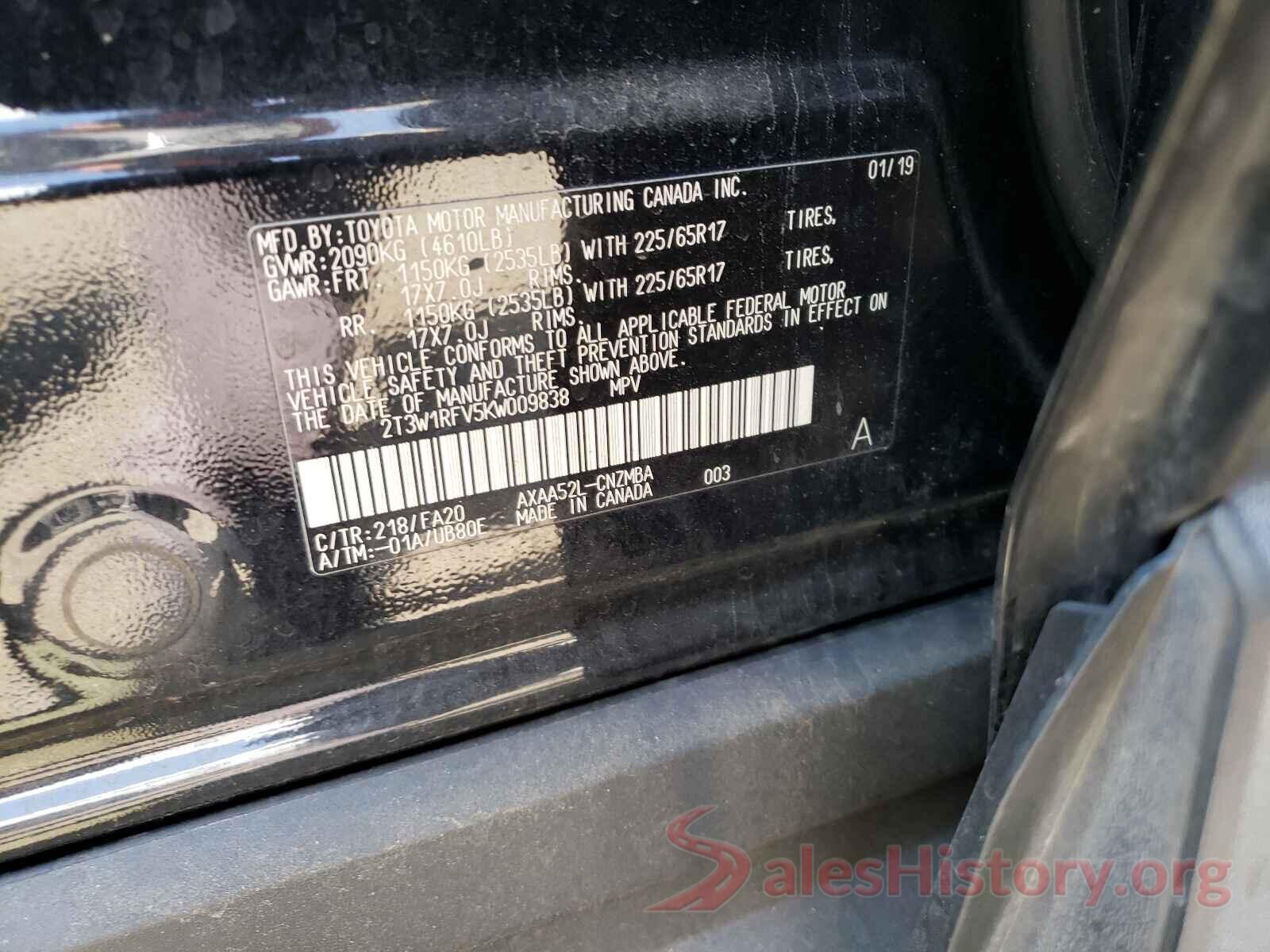 2T3W1RFV5KW009838 2019 TOYOTA RAV4