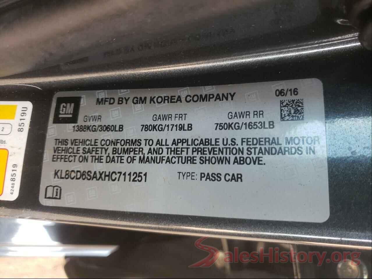 KL8CD6SAXHC711251 2017 CHEVROLET SPARK