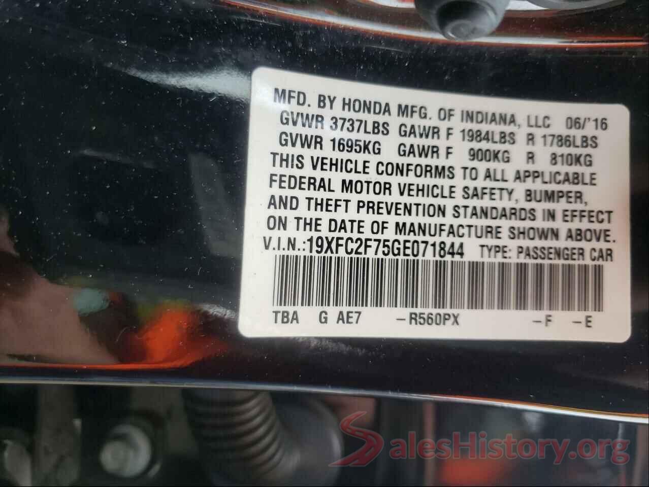 19XFC2F75GE071844 2016 HONDA CIVIC