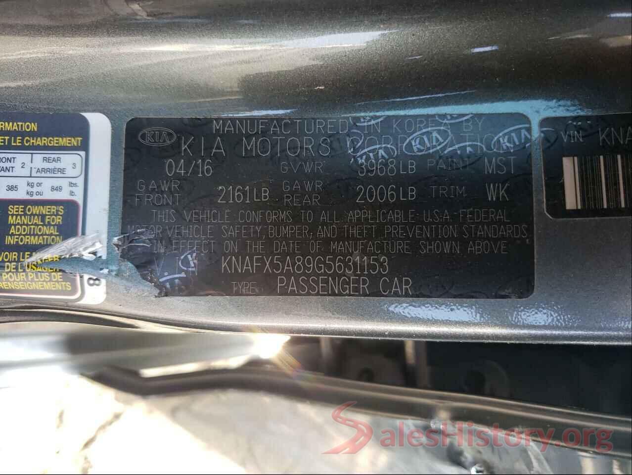 KNAFX5A89G5631153 2016 KIA FORTE