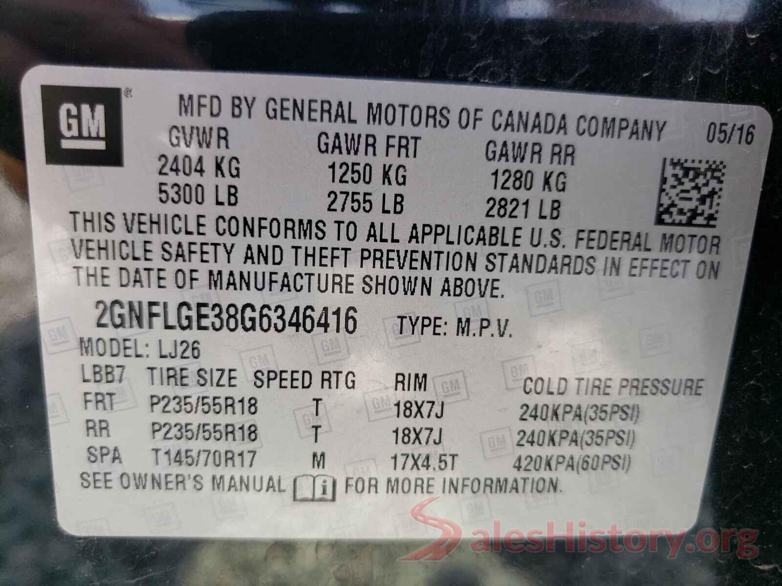 2GNFLGE38G6346416 2016 CHEVROLET EQUINOX