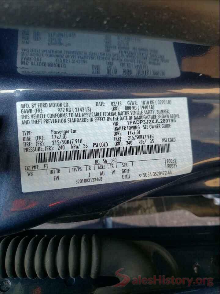 1FADP3J2XJL289795 2018 FORD FOCUS