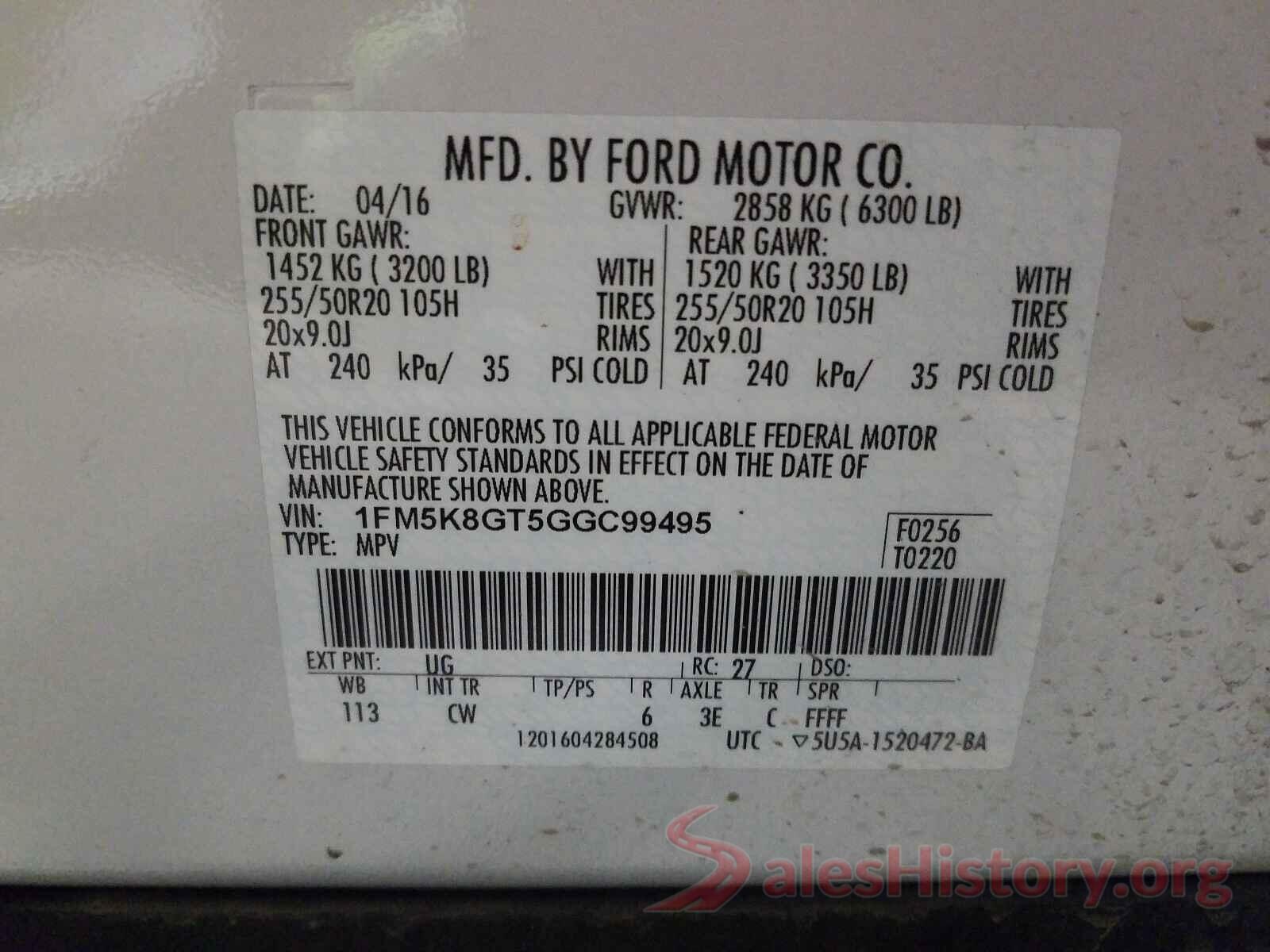 1FM5K8GT5GGC99495 2016 FORD EXPLORER