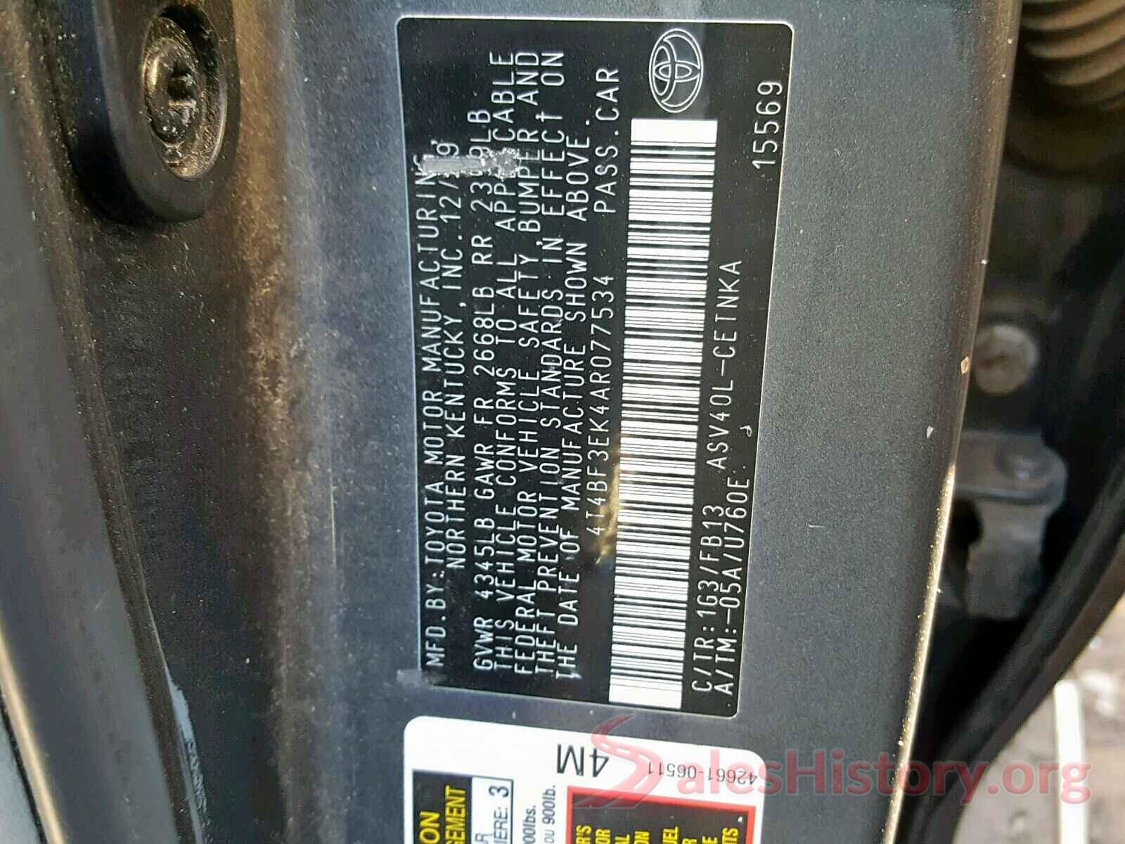 4T4BF3EK4AR077534 2010 TOYOTA CAMRY BASE