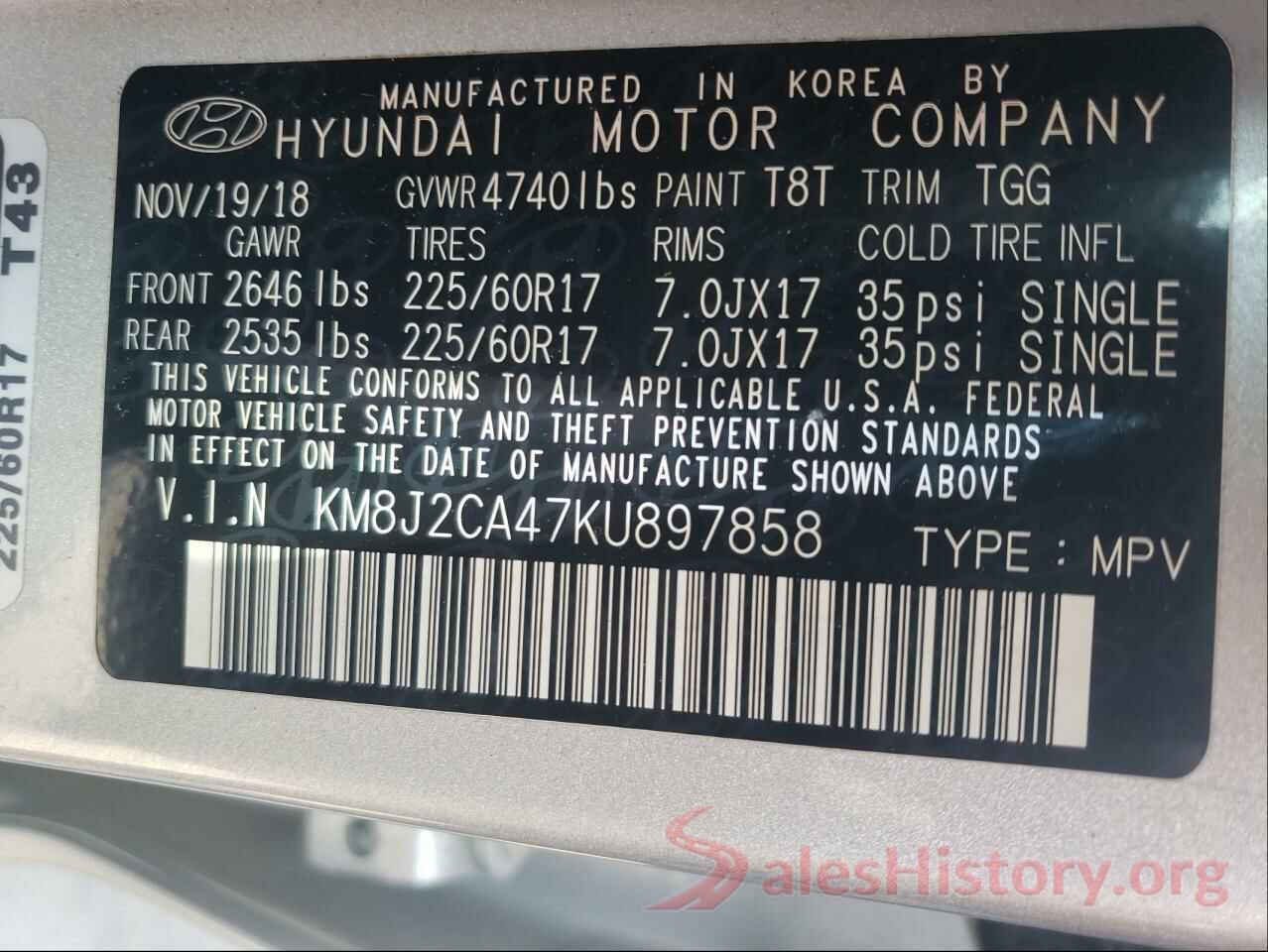 KM8J2CA47KU897858 2019 HYUNDAI TUCSON