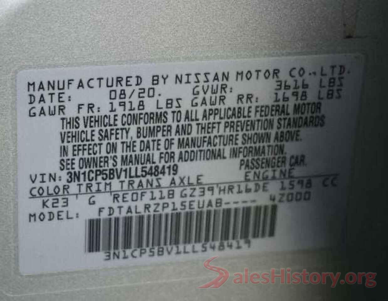 3N1CP5BV1LL548419 2020 NISSAN KICKS