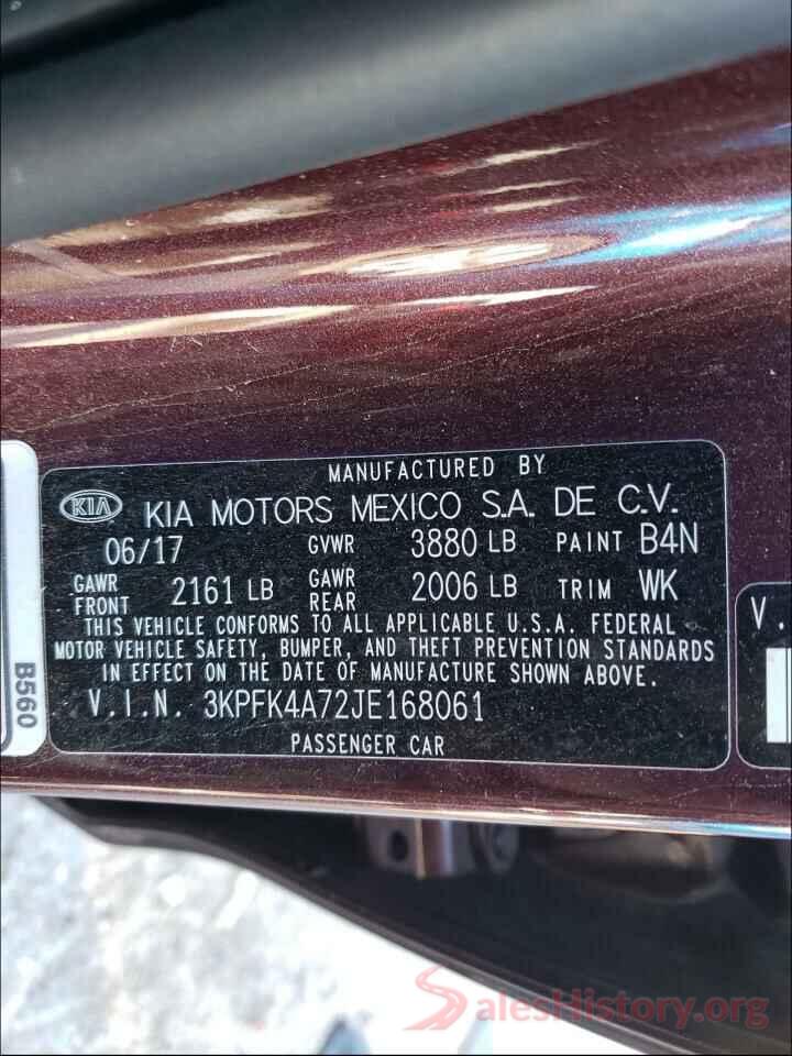 3KPFK4A72JE168061 2018 KIA FORTE