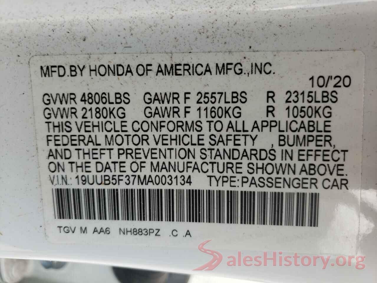 19UUB5F37MA003134 2021 ACURA TLX