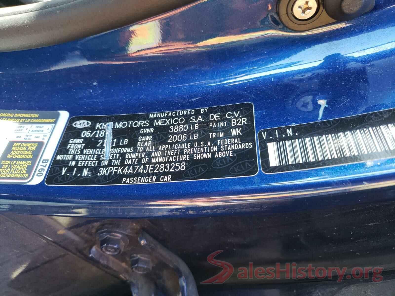 3KPFK4A74JE283258 2018 KIA FORTE