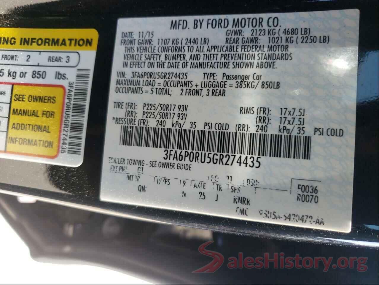 3FA6P0RU5GR274435 2016 FORD FUSION