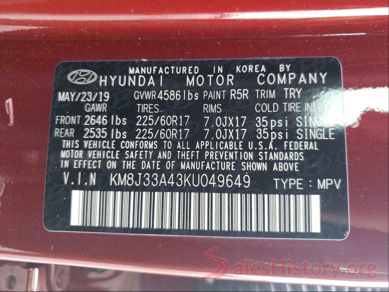 KM8J33A43KU049649 2019 HYUNDAI TUCSON