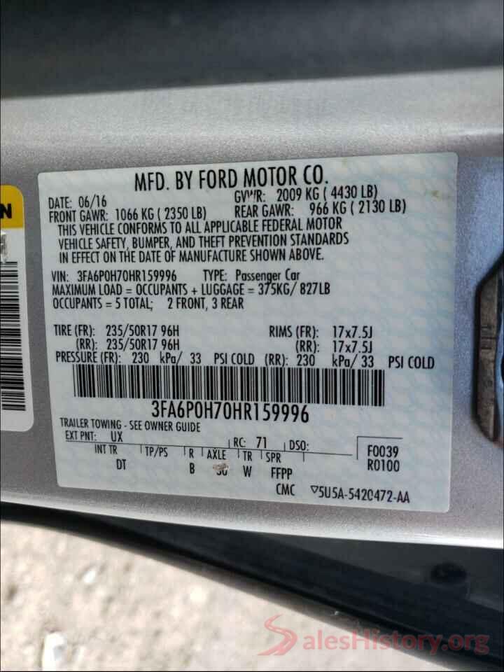 3FA6P0H70HR159996 2017 FORD FUSION