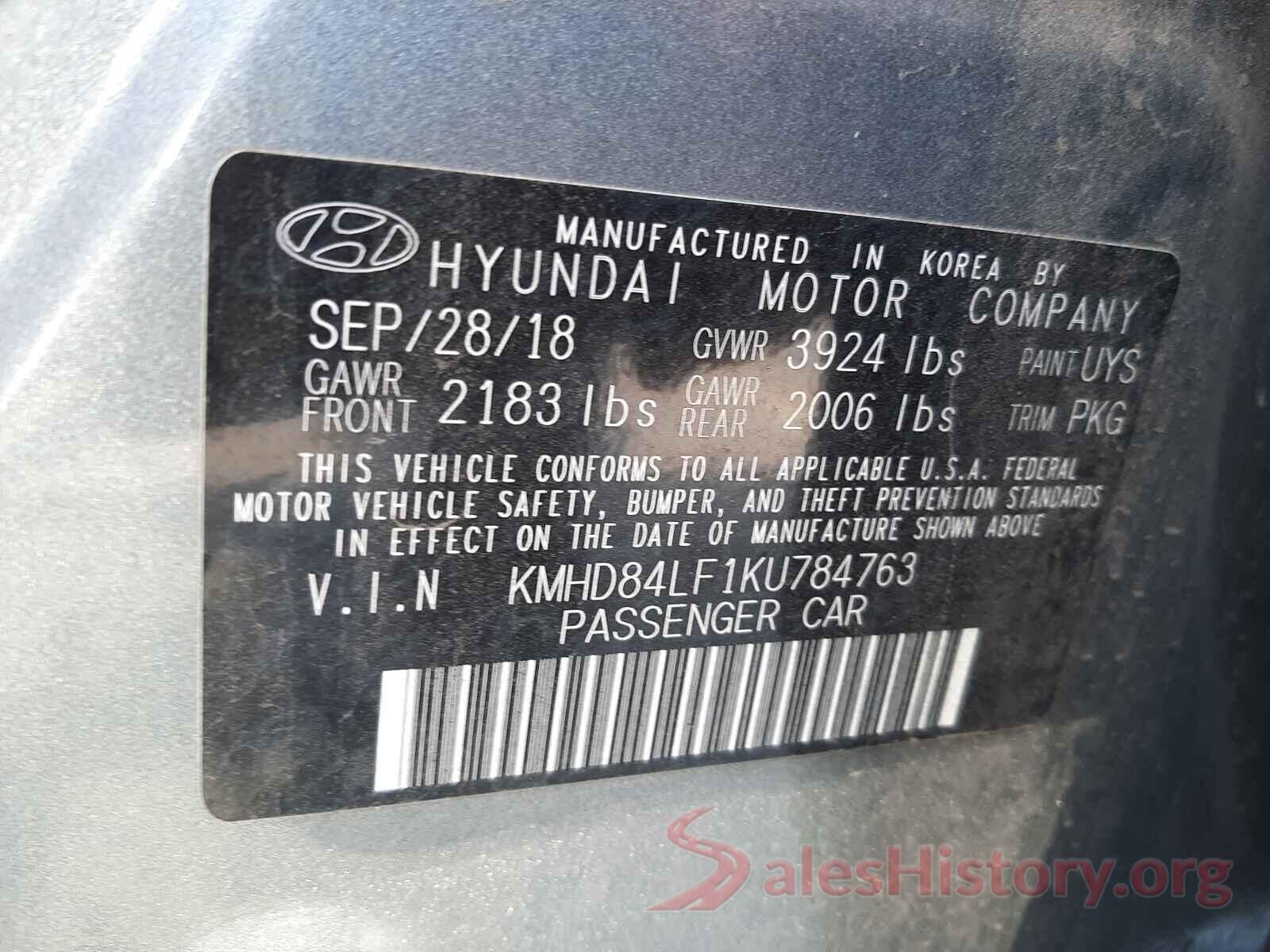 KMHD84LF1KU784763 2019 HYUNDAI ELANTRA