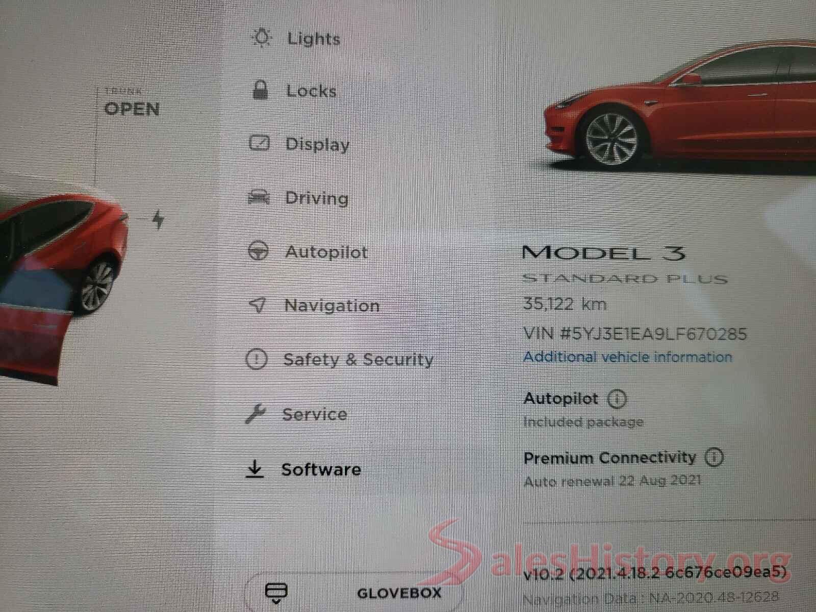 5YJ3E1EA9LF670285 2020 TESLA MODEL 3