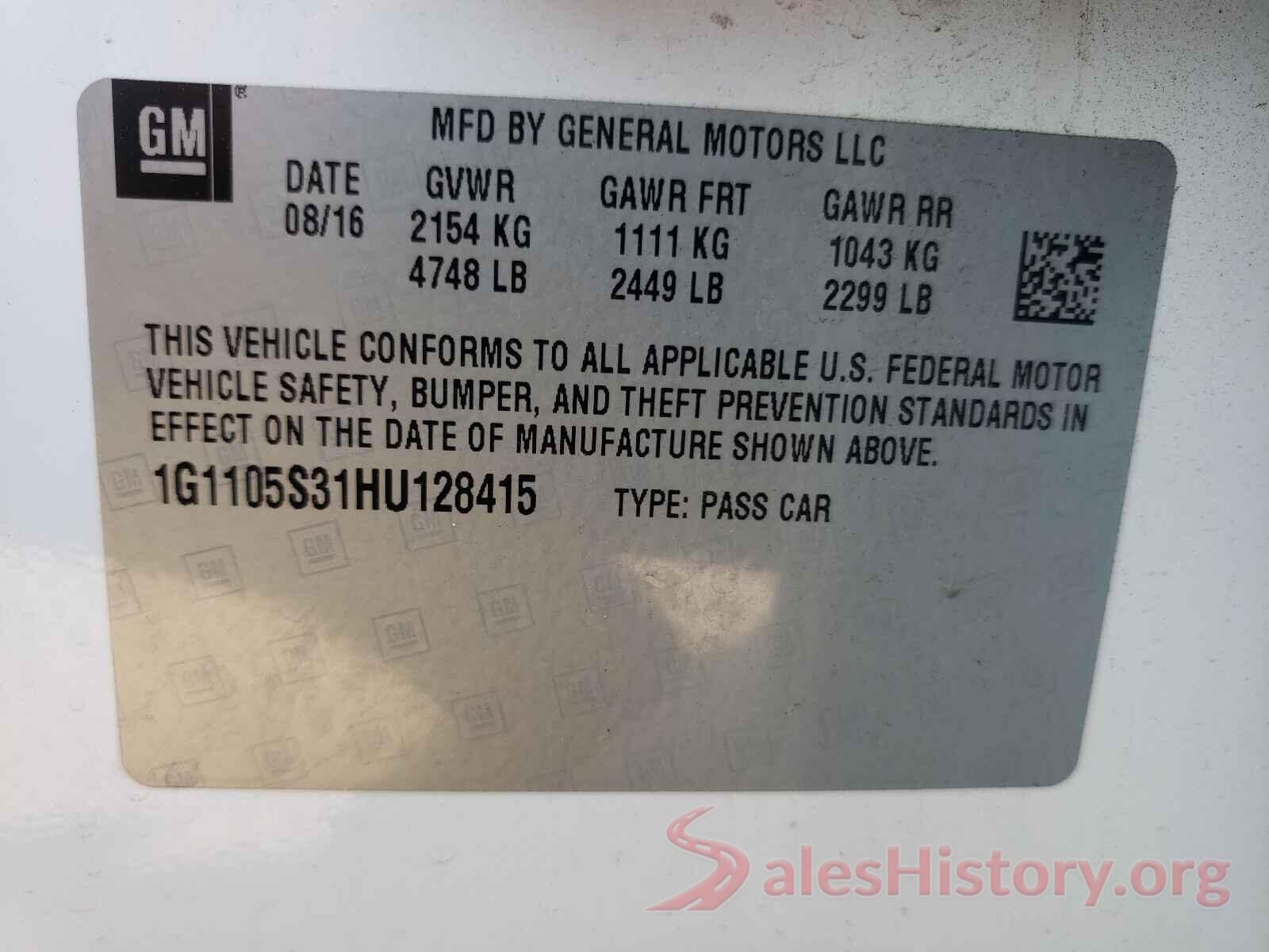 1G1105S31HU128415 2017 CHEVROLET IMPALA