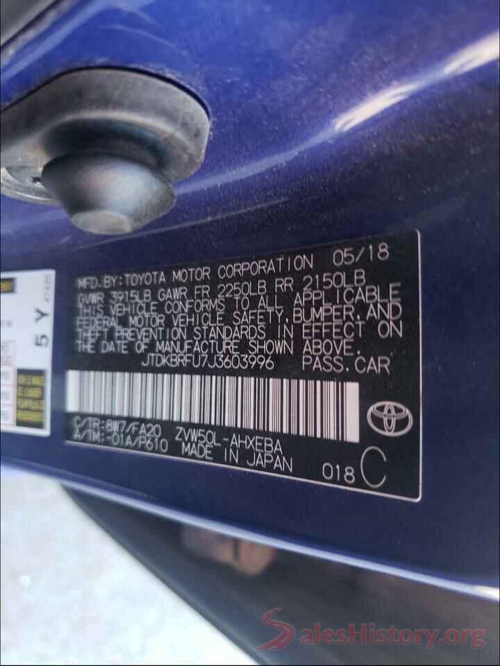 JTDKBRFU7J3603996 2018 TOYOTA PRIUS