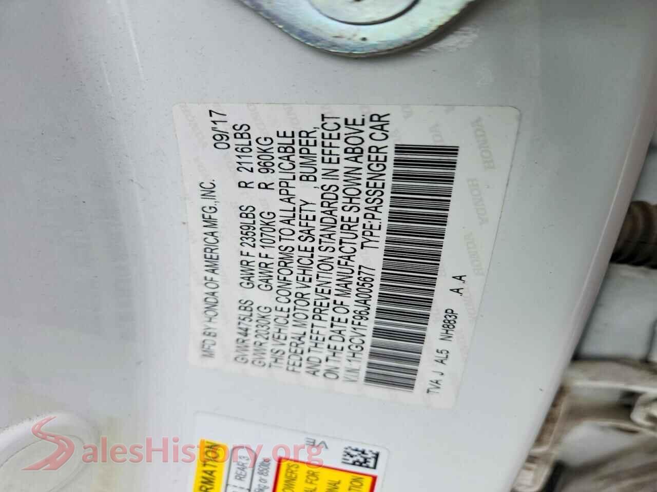 2018 HONDA ACCORD VIN 1HGCV1F96JA005677, wheel and tire