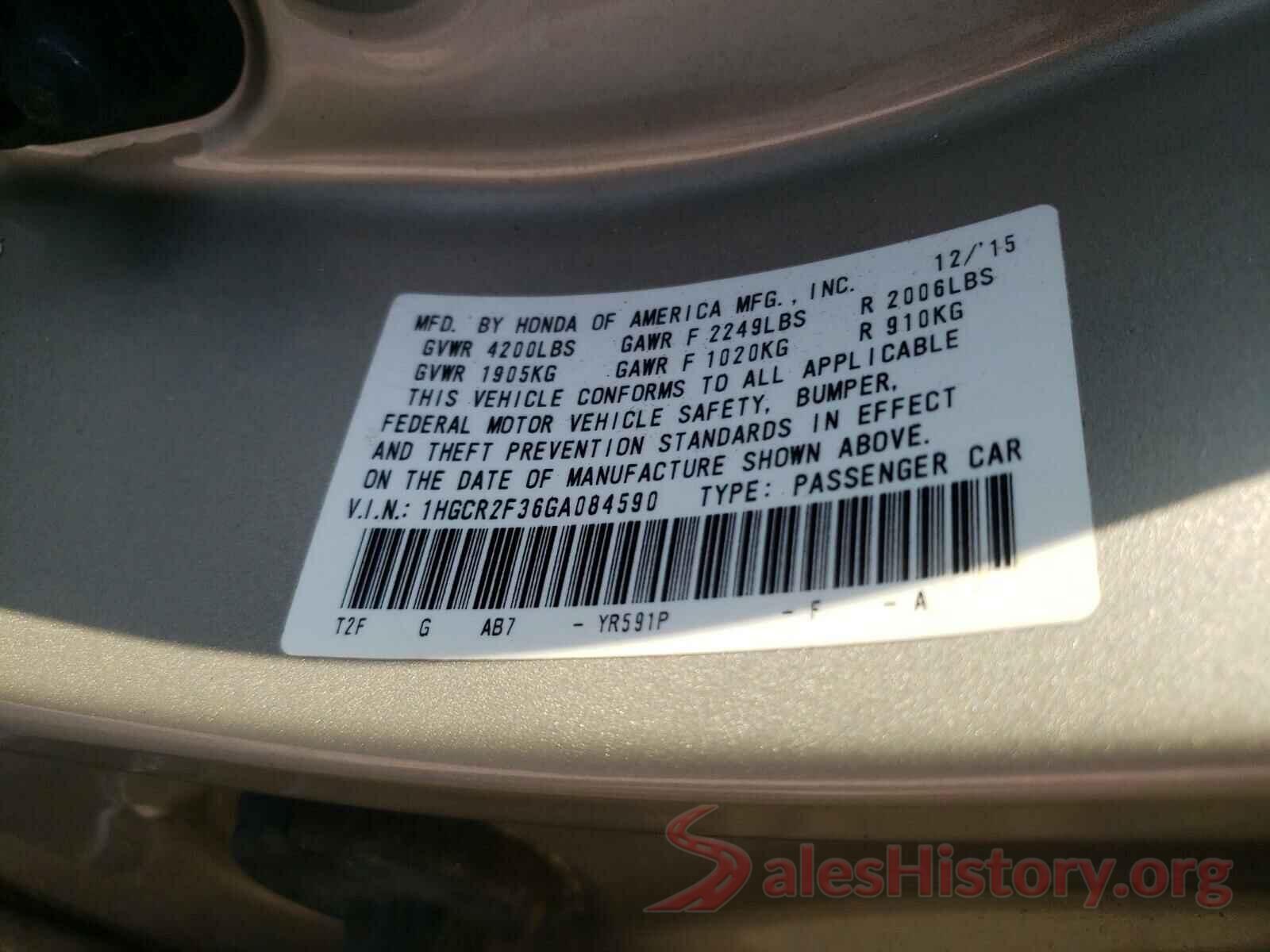 1HGCR2F36GA084590 2016 HONDA ACCORD