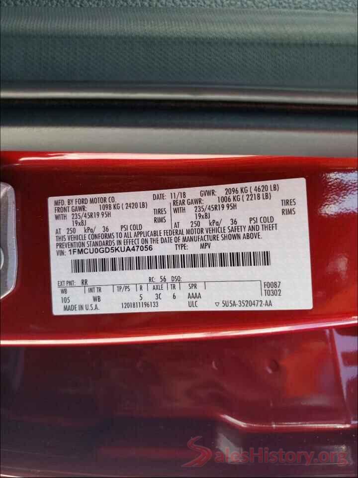 1FMCU0GD5KUA47056 2019 FORD ESCAPE