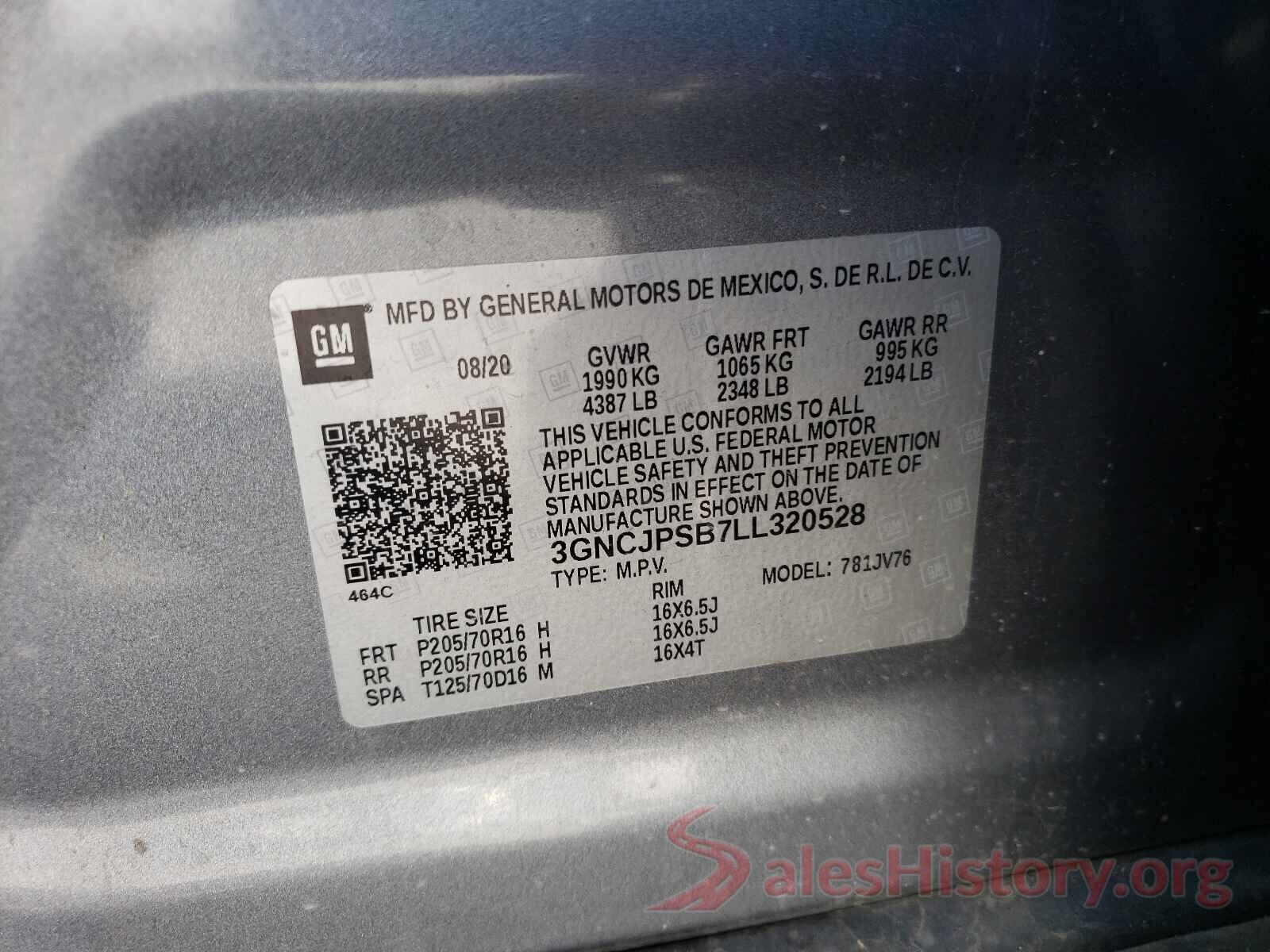 3GNCJPSB7LL320528 2020 CHEVROLET TRAX