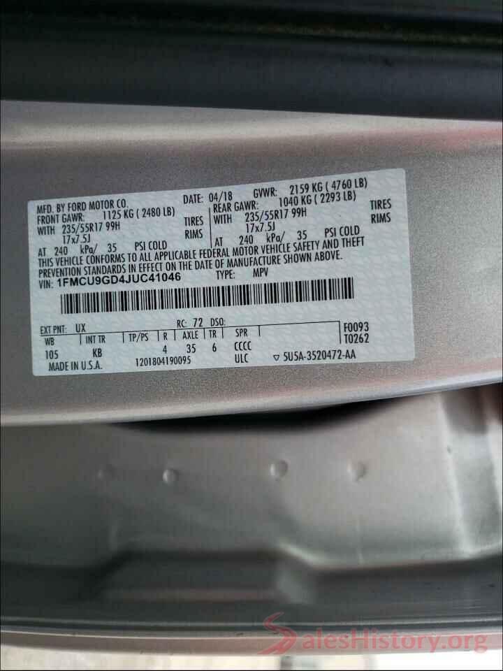 1FMCU9GD4JUC41046 2018 FORD ESCAPE