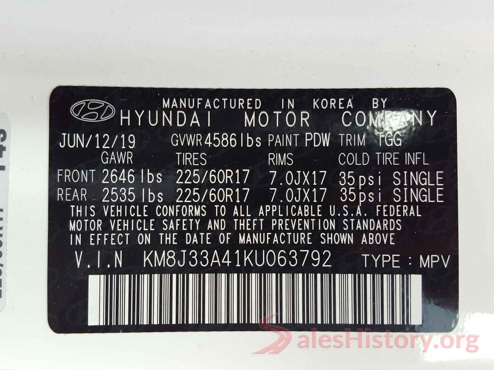 KM8J33A41KU063792 2019 HYUNDAI TUCSON