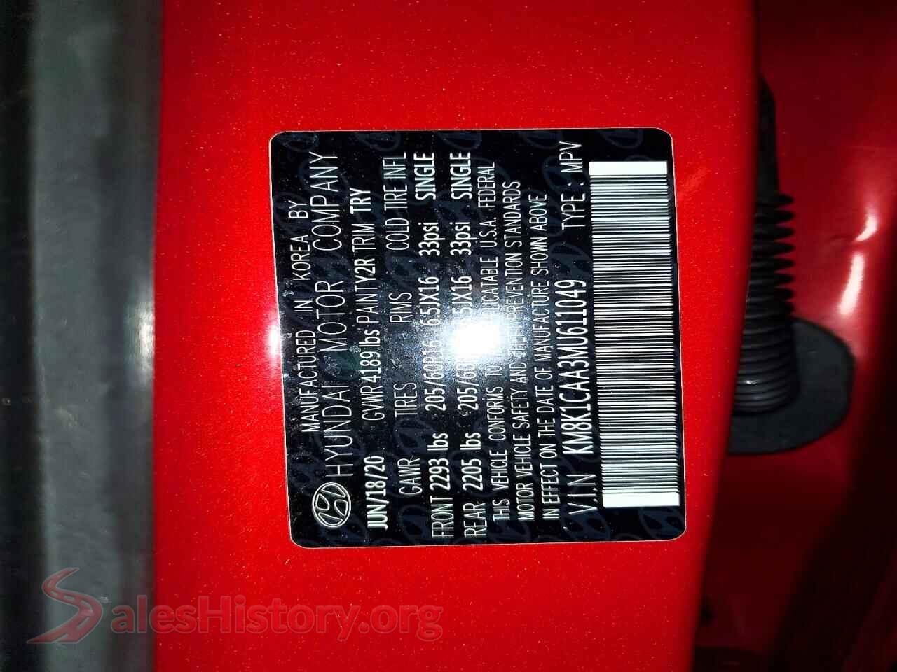 2021 HYUNDAI KONA VIN KM8K1CAA3MU611049, trunk area
