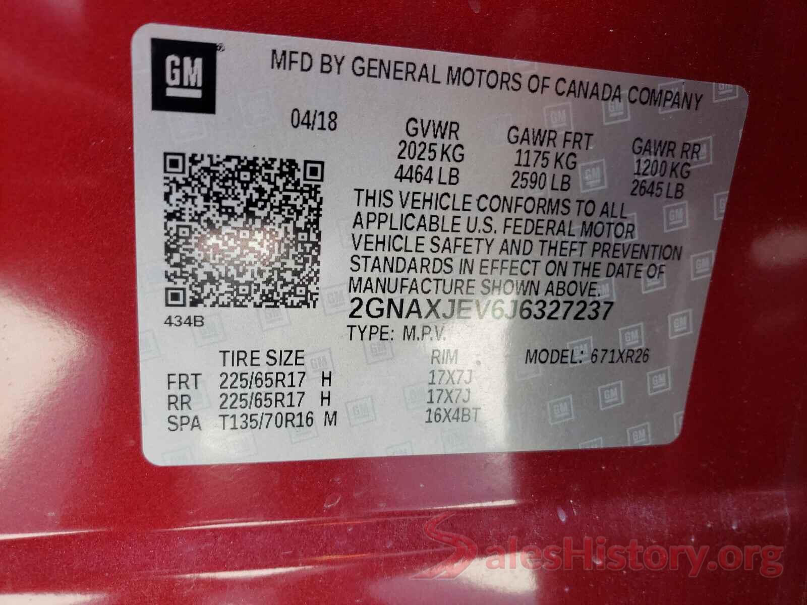 2GNAXJEV6J6327237 2018 CHEVROLET EQUINOX