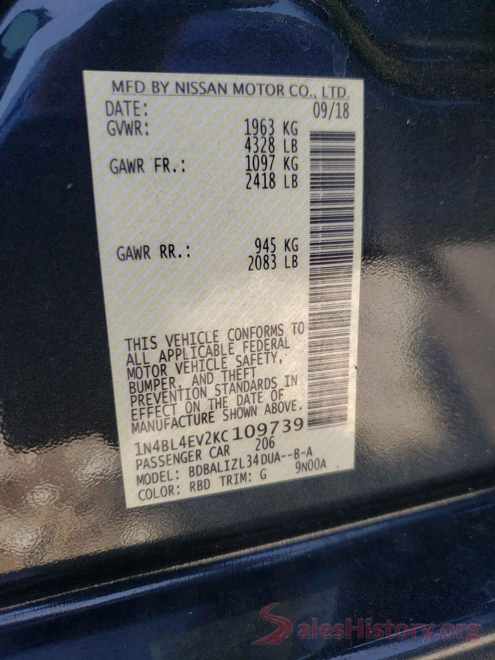 1N4BL4EV2KC109739 2019 NISSAN ALTIMA