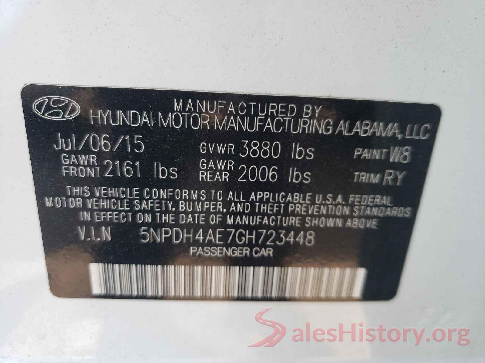 5NPDH4AE7GH723448 2016 HYUNDAI ELANTRA