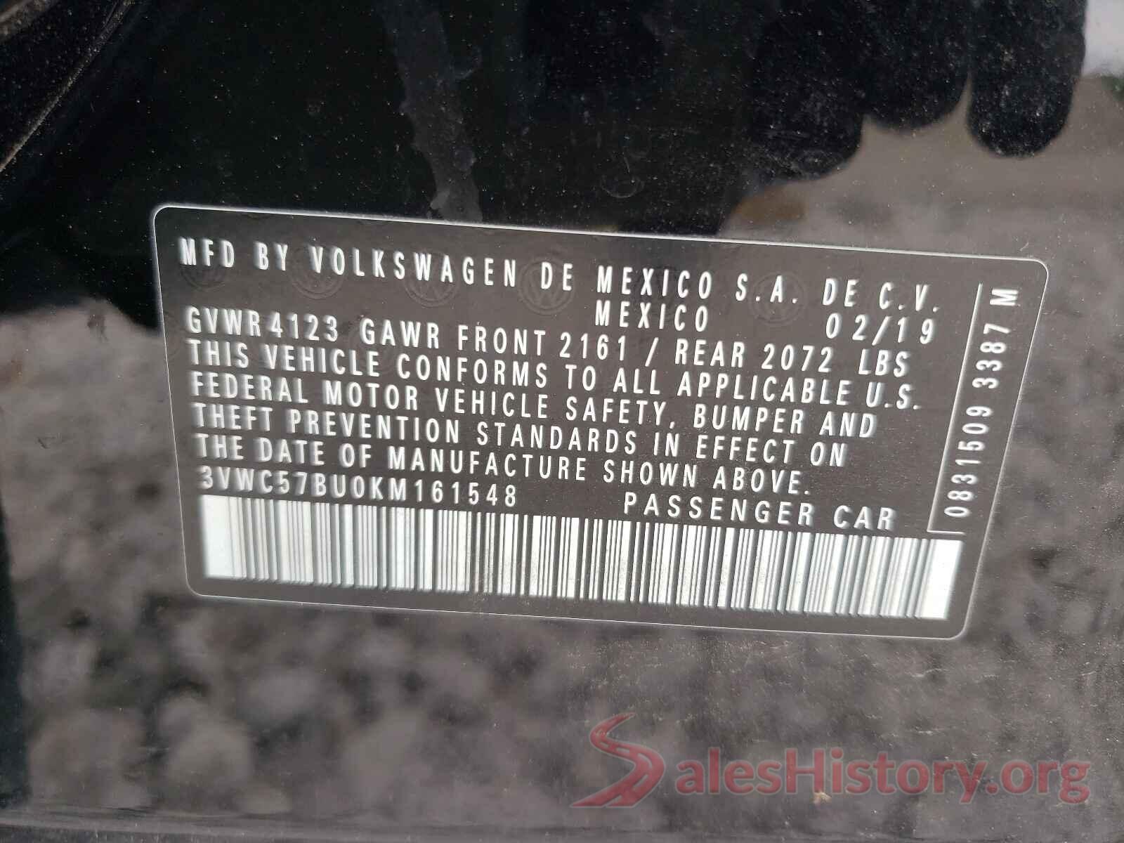 3VWC57BU0KM161548 2019 VOLKSWAGEN JETTA