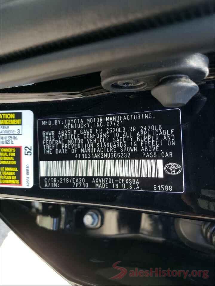 4T1G31AK2MU566232 2021 TOYOTA CAMRY