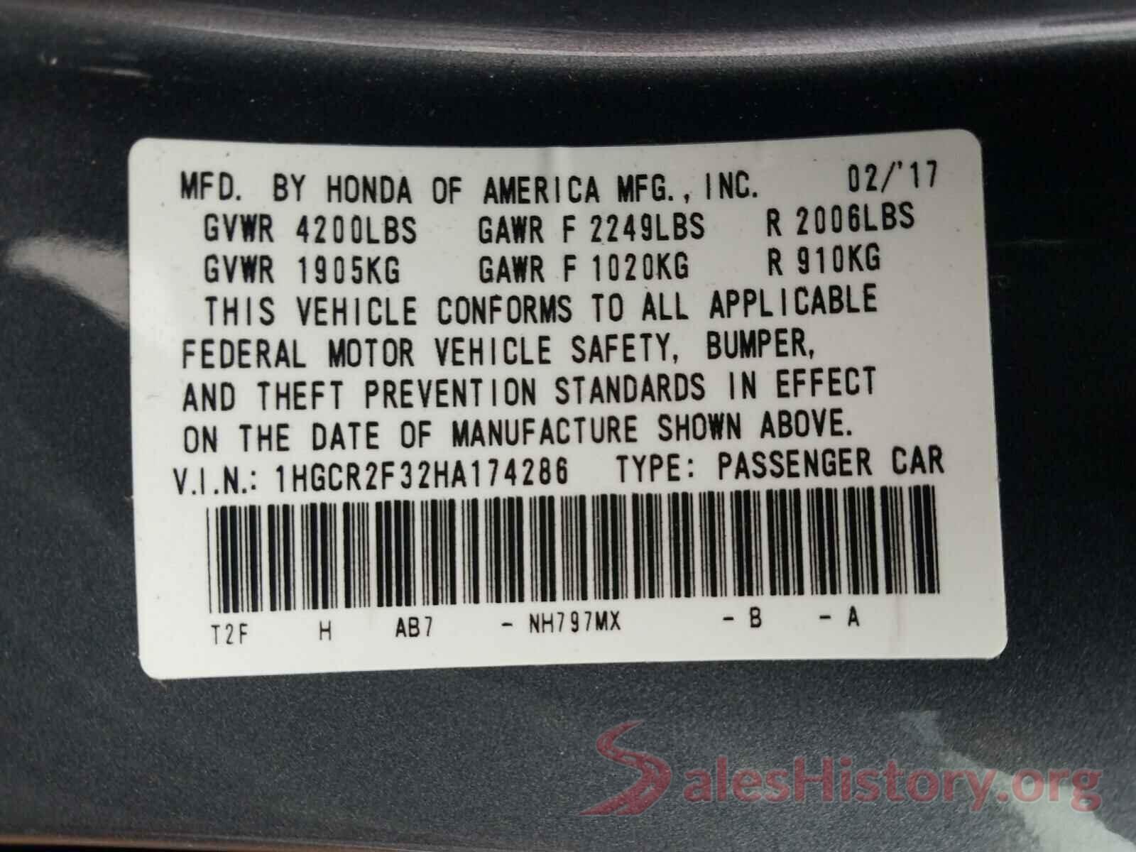 1HGCR2F32HA174286 2017 HONDA ACCORD