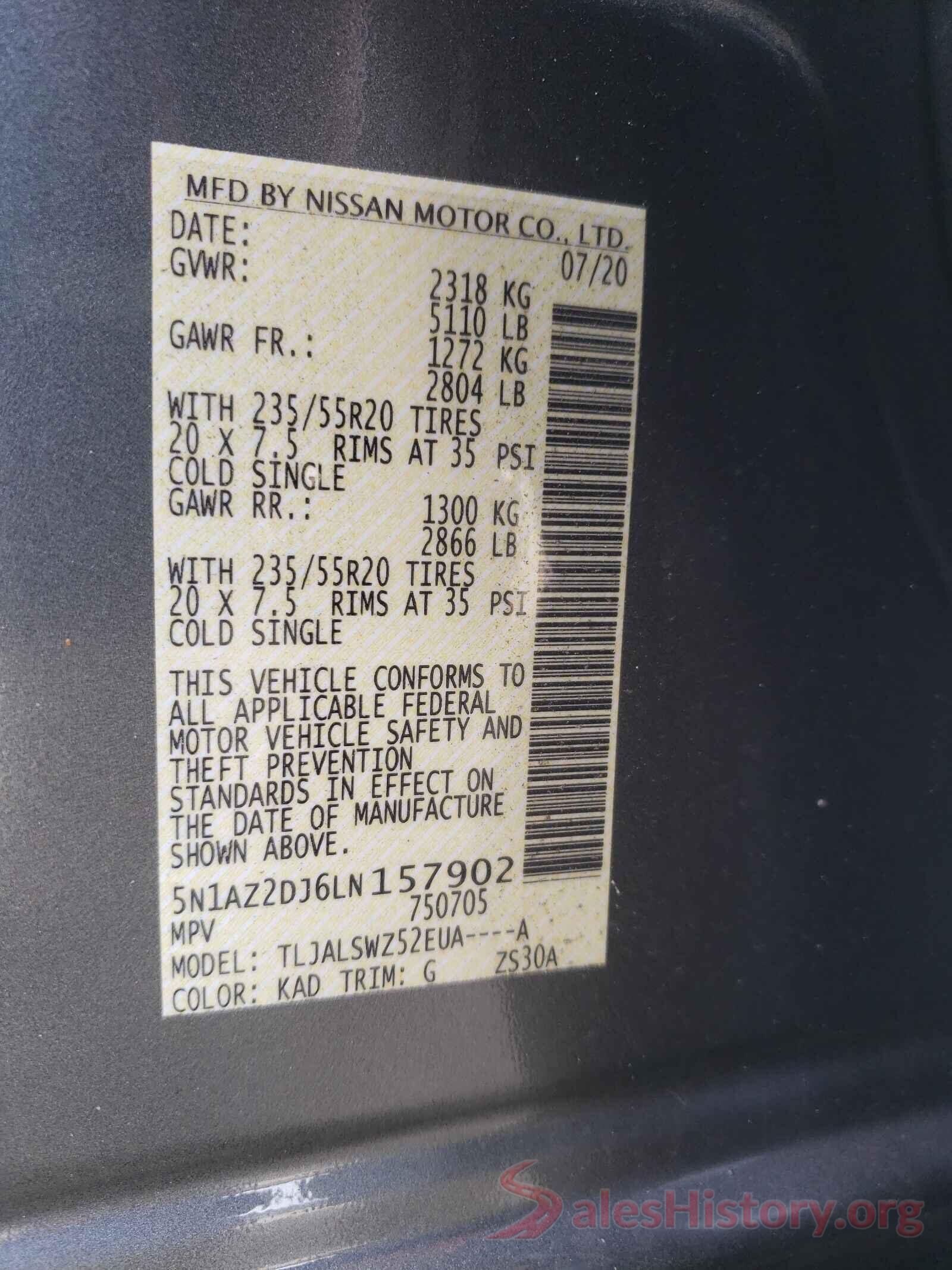 5N1AZ2DJ6LN157902 2020 NISSAN MURANO