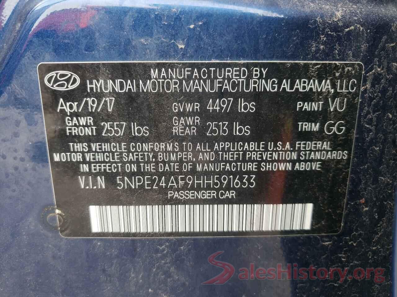 5NPE24AF9HH591633 2017 HYUNDAI SONATA