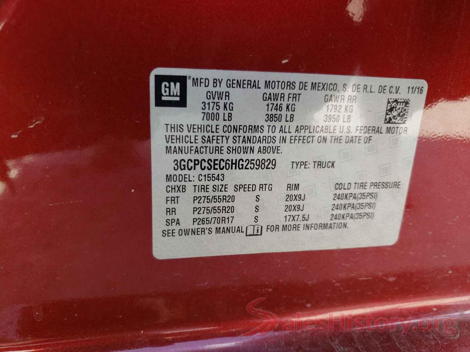 3GCPCSEC6HG259829 2017 CHEVROLET SILVERADO