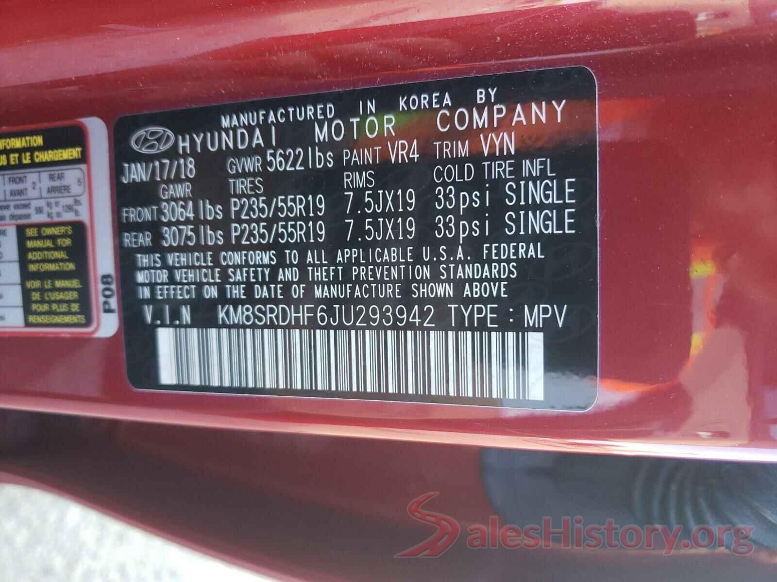 KM8SRDHF6JU293942 2018 HYUNDAI SANTA FE