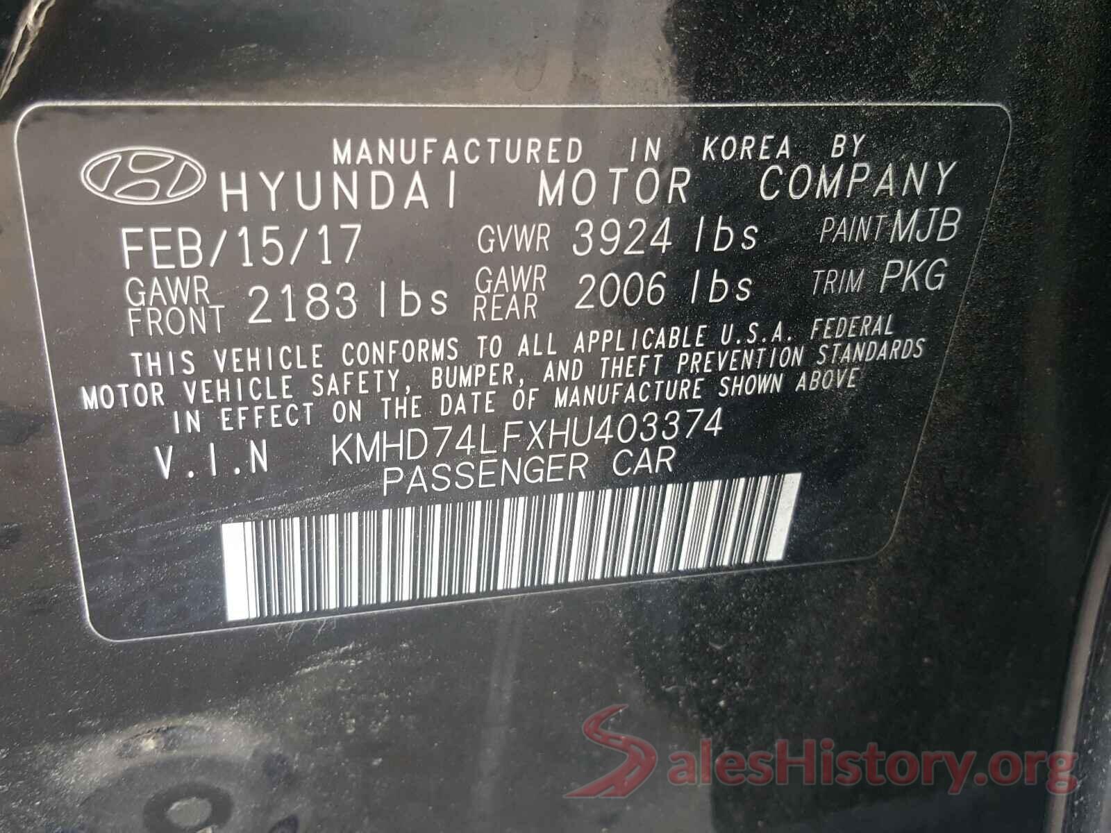 KMHD74LFXHU403374 2017 HYUNDAI ELANTRA