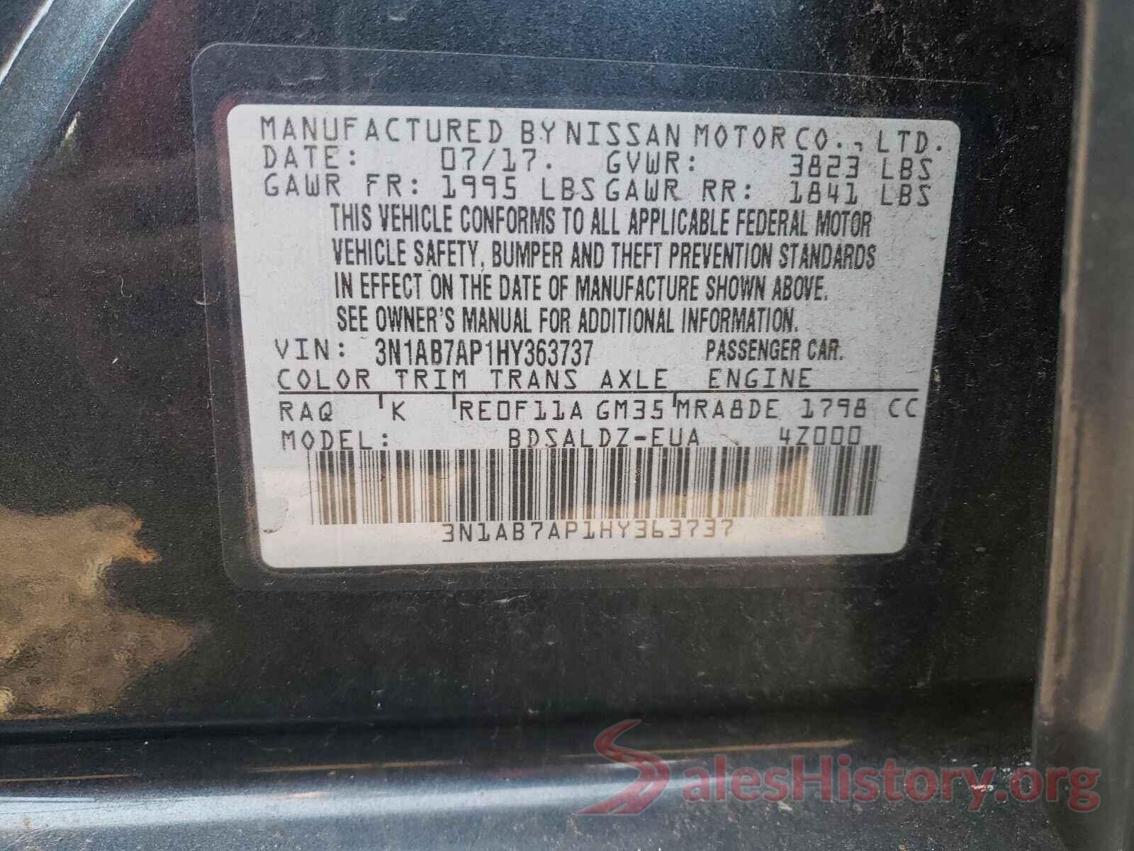 3N1AB7AP1HY363737 2017 NISSAN SENTRA