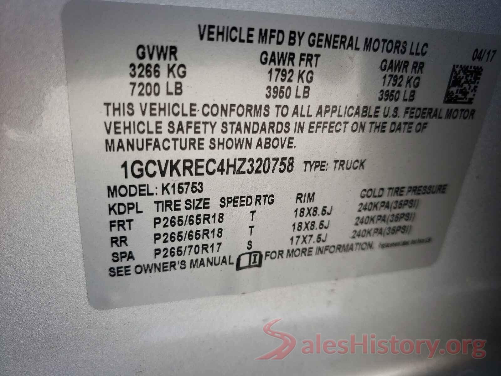 1GCVKREC4HZ320758 2017 CHEVROLET SILVERADO